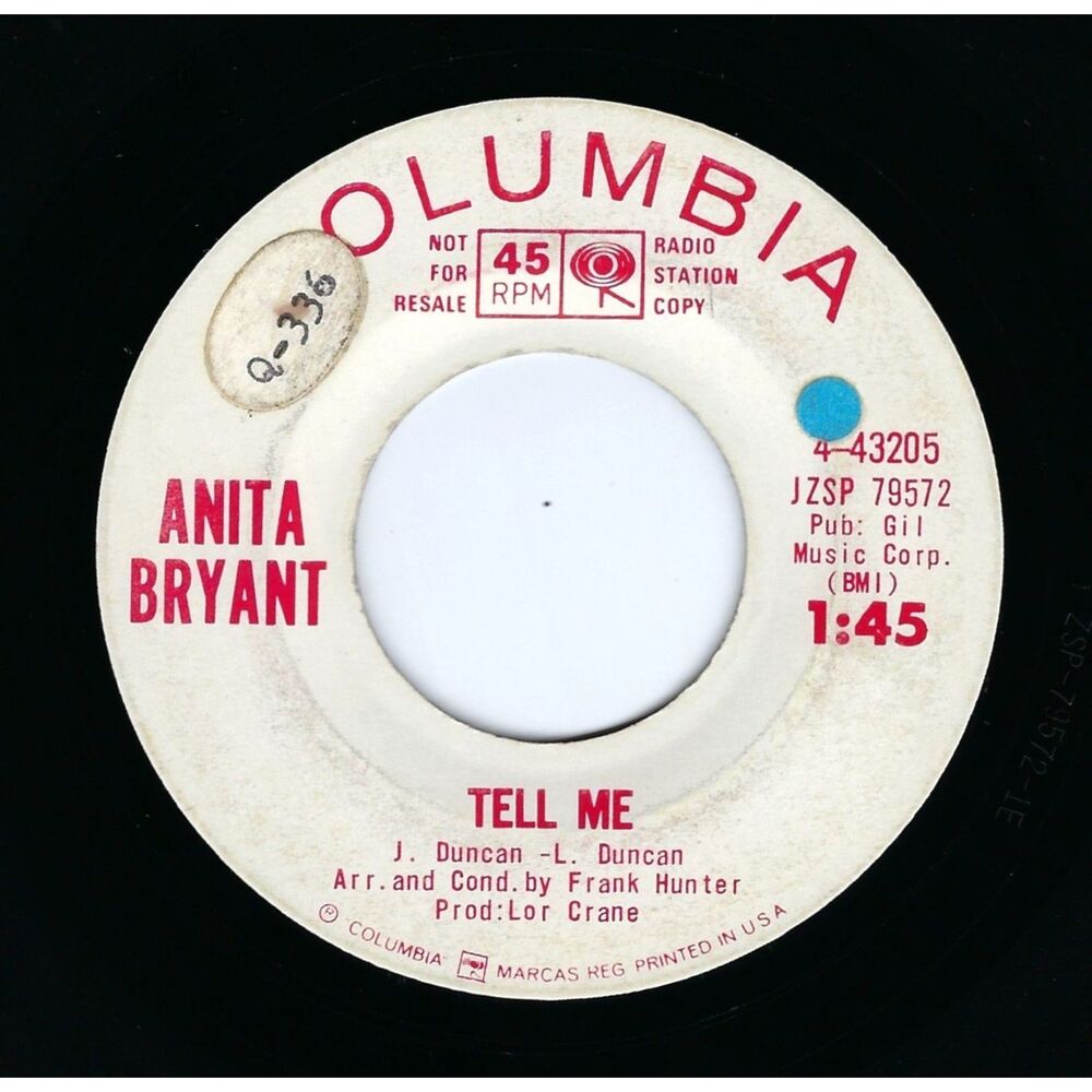 Anita Bryant Promo 45 “Tell Me / I Don’t Understand” Columbia Teen Rock